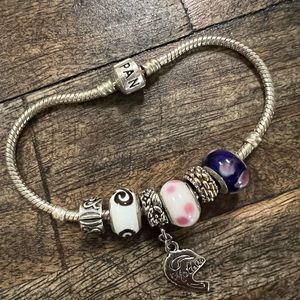 Pandora Snake Chain Bracelet and 6 Charms
